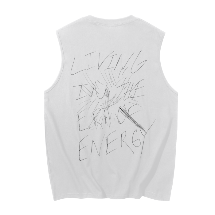 Back side of Era of Energy Living in the Era of Energy tank top in a white color